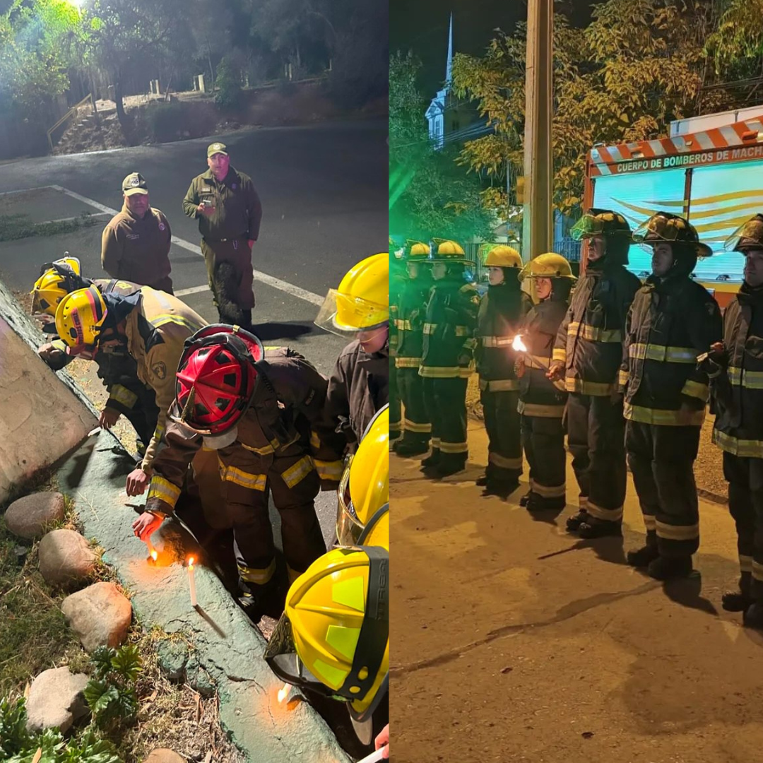 Bomberos rinden homenaje a Carabineros de ka comuna en señal de apoyo y respeto